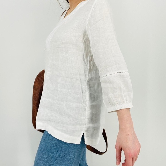Joie Linen Prairie White V Neck Lace Tunic Top - Picture 3 of 9